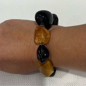 VINTAGE Judith Jack Natural Stone Onyx Smoke Quartz Citrine Bracelet